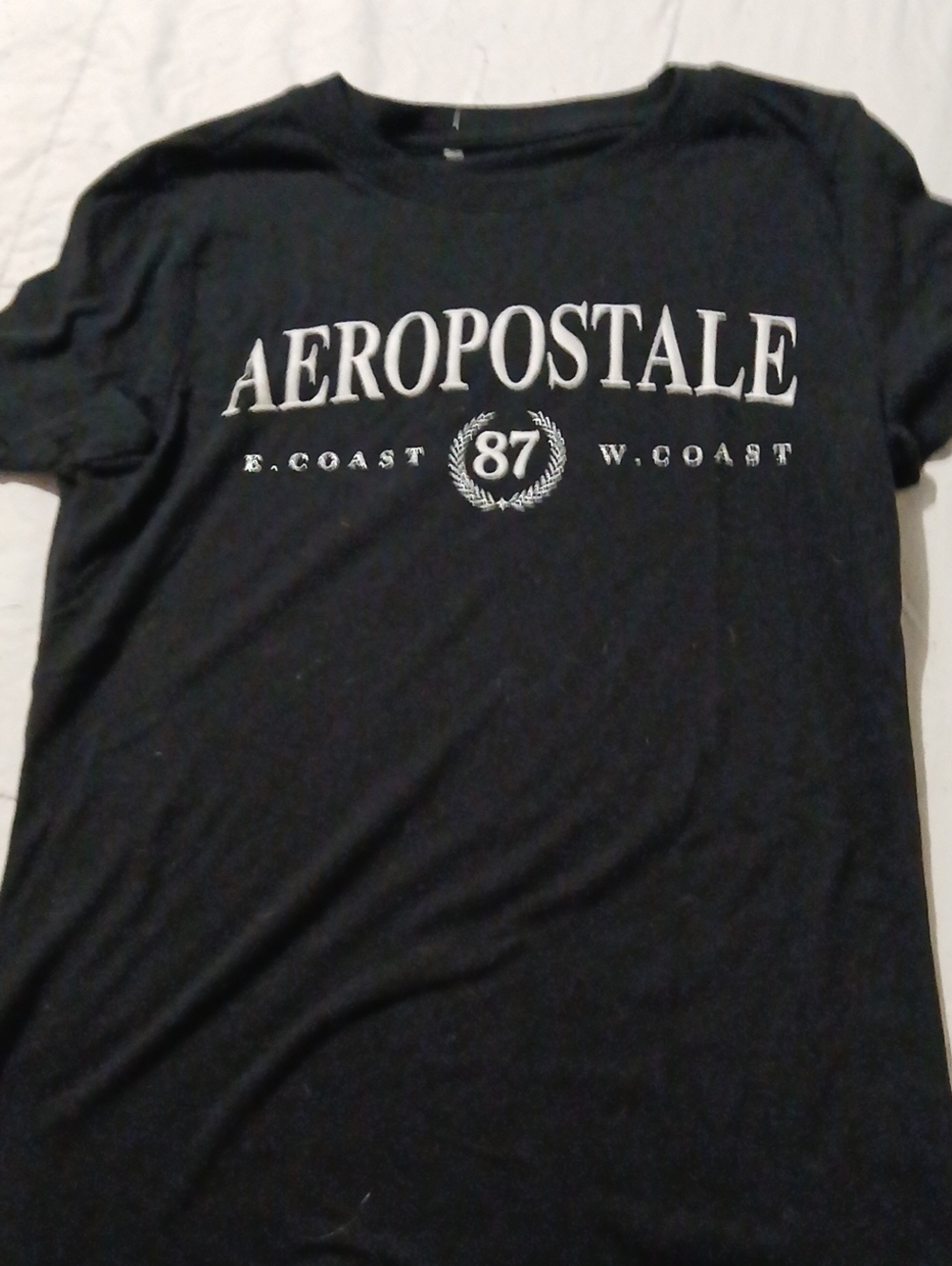 Aeropostale Black Classic Crew T-Shirt with White Print
